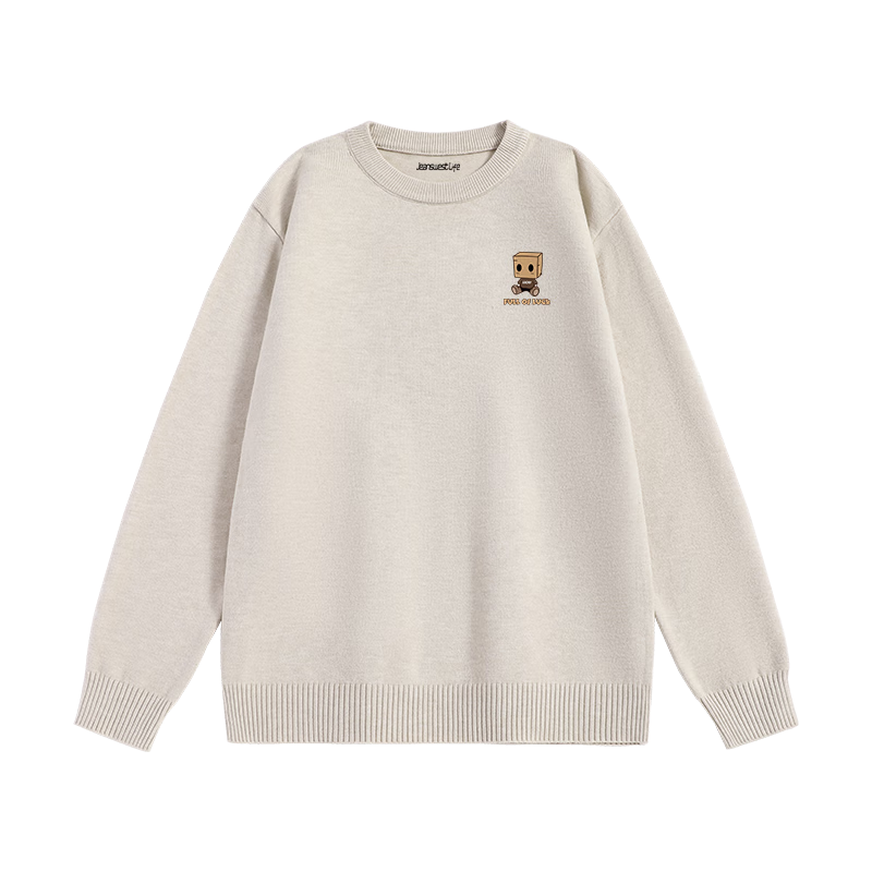 JEANSWEST LIFE Men's Thermal Knitted Sweater Autumn Winter Double-Strand Heavyweight Crew Neck Skin-Friendly Pullover