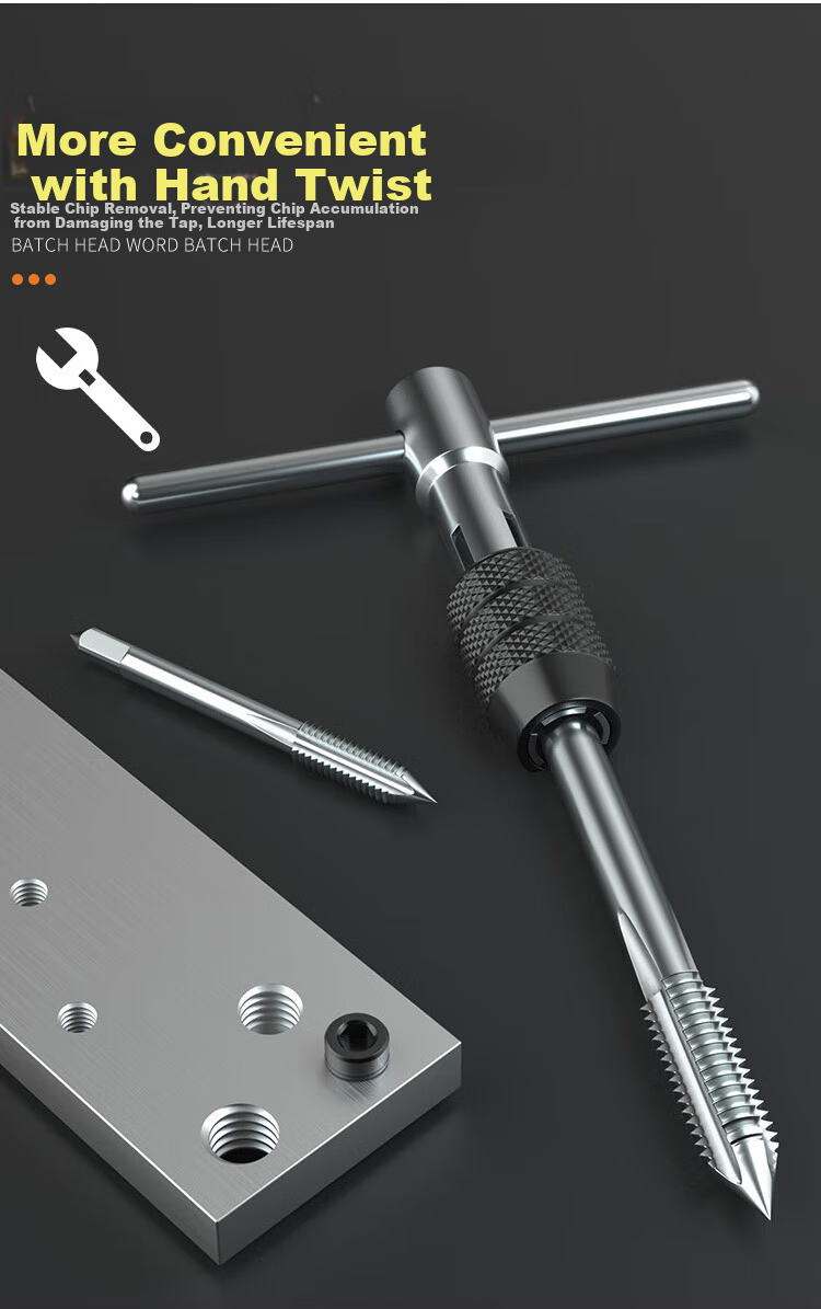 Huang Xiaochao 9-Piece Tap Set Ratchet Wrench Threading Tool Kit with Drill Bits and Hand Tap Tool 7