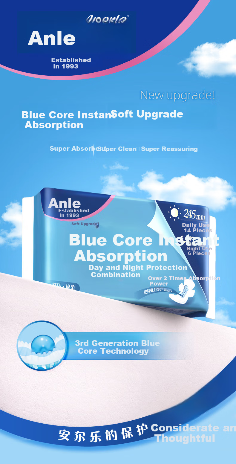 Anerle Sanitary Napkins Day And Night Use with Blue Core, Quick Absorption, 245mm*14+275mm*6 [Brand Direct Supply, Safe Quality] 2