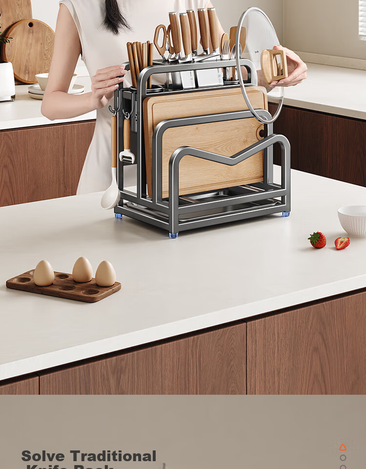 Cobbe Knife Holder, Stainless Steel Kitchen Storage Rack, for Knives, Chopsticks, Countertop, Pot Lids, Cutting Board, All-In Chopping Block, Knife Storage Rack 3
