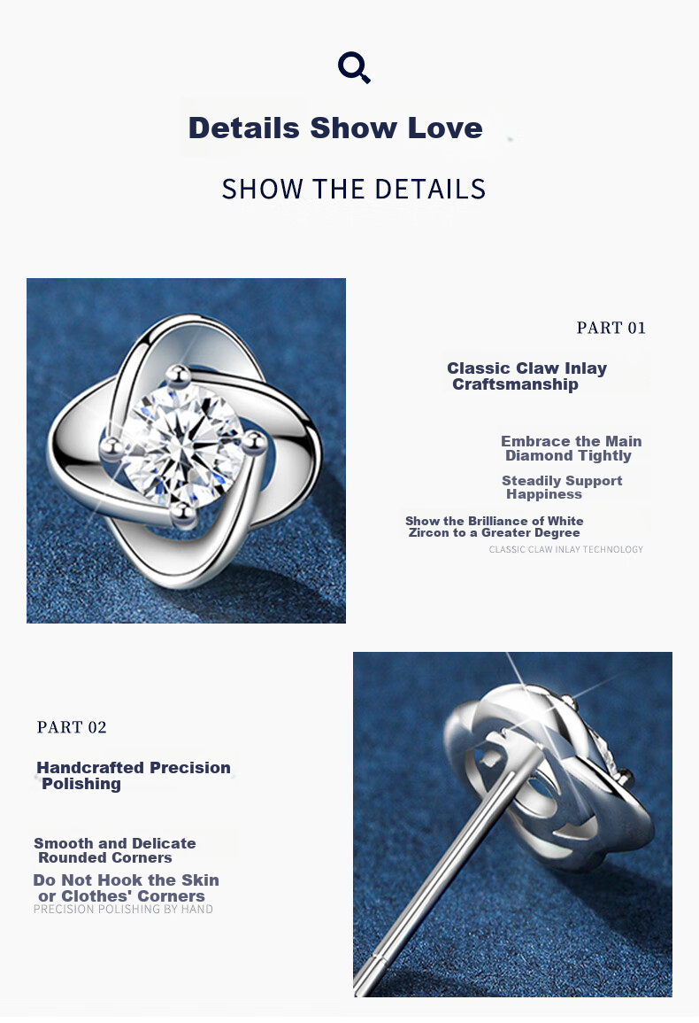 Zhenshangyin China Gold Four-Leaf Clover Stud Earrings, 999 Fine Silver, Ear Jewelry, Gift for Girlfriend on May 20th, Birthday Present, New Style for 2026, Light Luxury 6