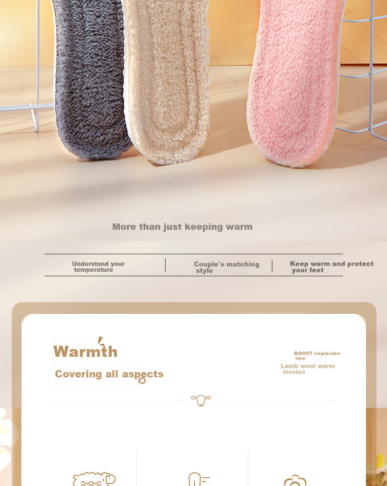 RENBEN 2 Pairs Warm Fleece-Lined Sports Insoles for Men And Women, Winter Cotton Cold-Proof 6019R Gray Size 39-40 2