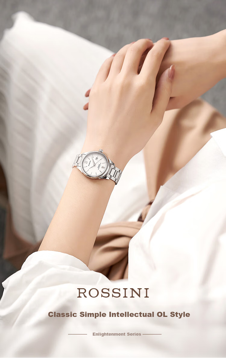 ROSSINI Women's Quartz Watch with White Dial And Steel Strap, Birthday Gift for Girlfriend, Chinese Brand Watch for Office Casual Wear And Water Resistance SJ5578 1