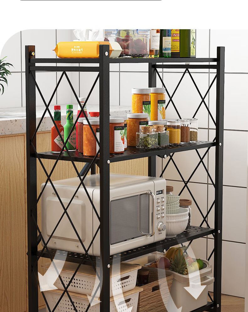 Leaijia Foldable Storage Rack, No Installation Required, Multi-Layer Kitchen Shelf, Movable Floor Storage Organizer for Oven And Microwave 16