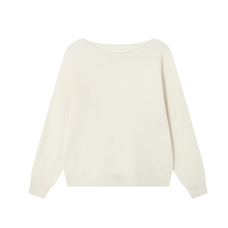 JD Jingzao Women's Wool Sweater Off-Shoulder Cashmere Knit Pullover Cream White XL Autumn Winter 2025 New