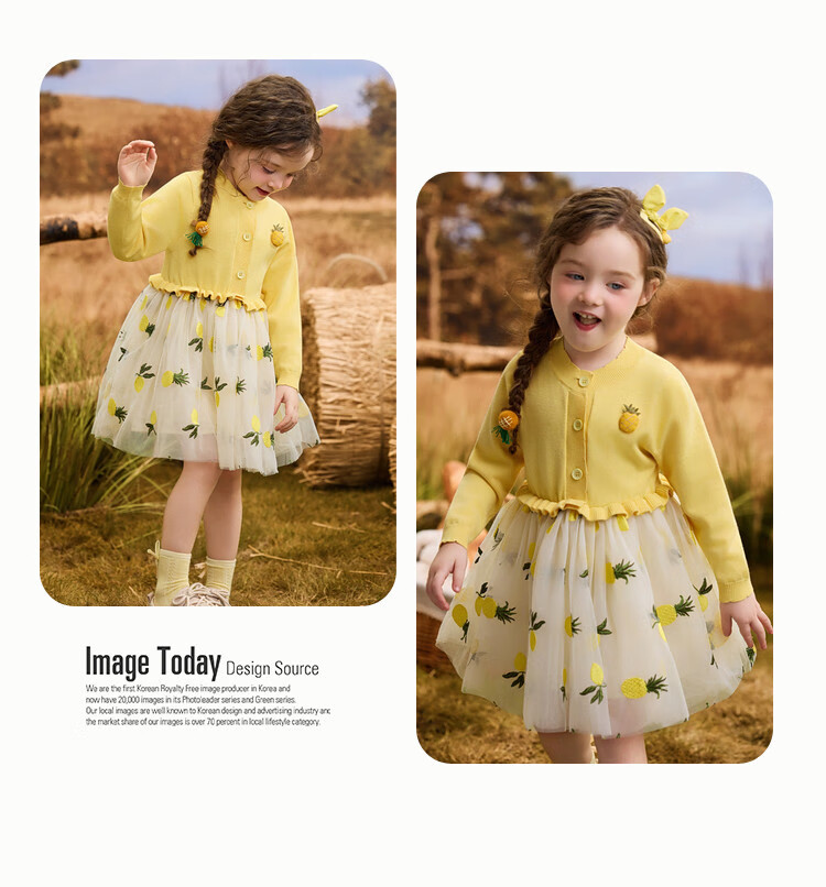 ASK JUNIOR Kids Dress Spring Toddler Patchwork Mesh Knit Dress Girls Ruffle Princess Dress Yellow 120 17