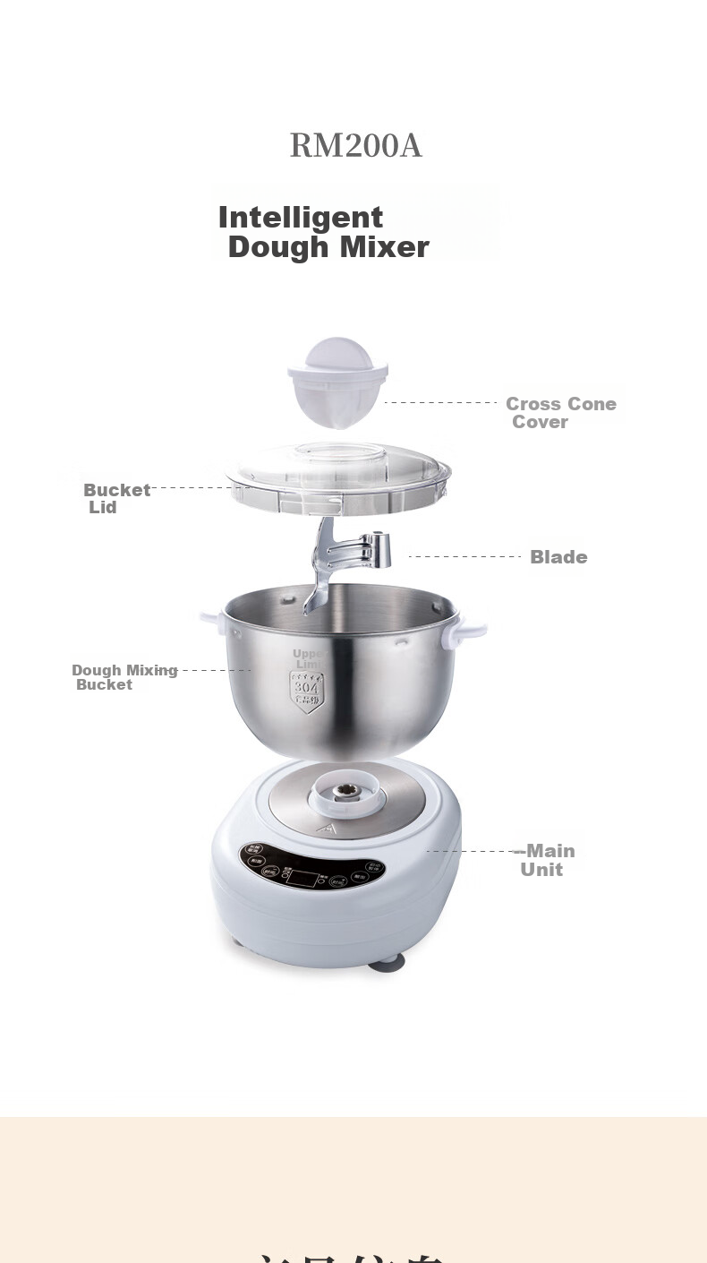 Royalstar Home Automatic Dough Mixer, Kneading Machine, Small Timerless Unattended Dough Mixer, Fermentation All-In Machine, Smart Bread Flour, 7 Liters, RM200H 16