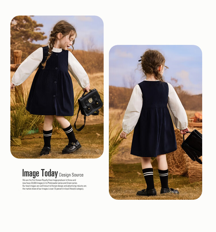 ASK JUNIOR Kids Spring Outfit Toddler Ruffled Lined Girls Vest Dress School Style Navy Blue Size 100 2