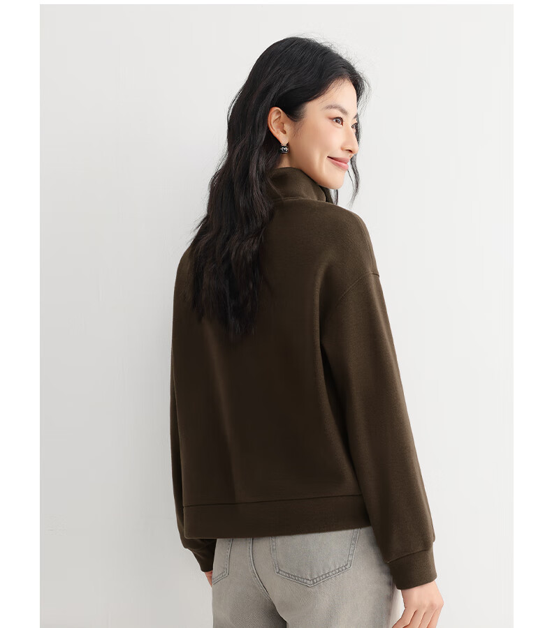 Urban Beauty Women's Polo Collar Sweatshirt Autumn 2026 New Half-Zip Casual Versatile Fleece-Lined Thickened Short Jacket for Spring and Autumn 13