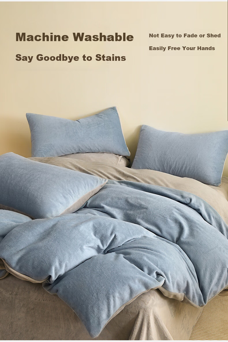 HLA A-Class 7A Antibacterial Milk Velvet 4-Piece Bedding Set Winter Thickened Coral Fleece Double-Sided Plush Double Bed Sheet and Duvet Cover Set 6