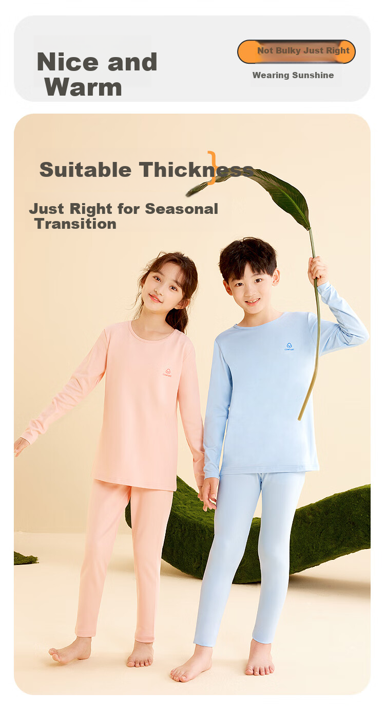 Hodohome Children's Autumn Underwear Set, Boys' 3A Antibacterial And Anti-Mite Cotton-Spandex Thin Thermal Underwear, Class A Round Neck Pajamas, 129 160 4
