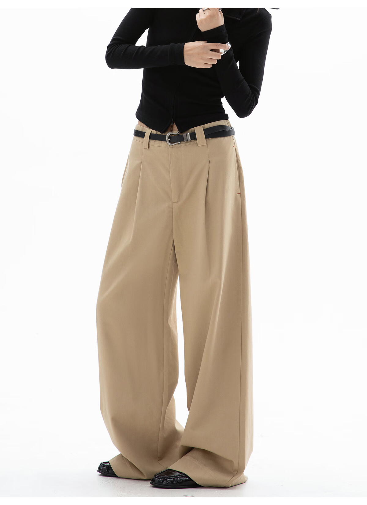 ICH MODE Women's American Style Straight-Leg Dress Pants Autumn Winter New Loose Wide-Leg Suit Trousers Casual Khaki Pants Khaki M 2
