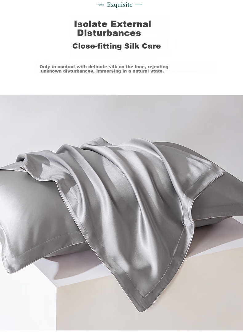Taihuxue Solid Color Adult Silk Pillowcase, Silk Fabric, Smooth And Soft for All Seasons, Glacier Gray, 48*74 6