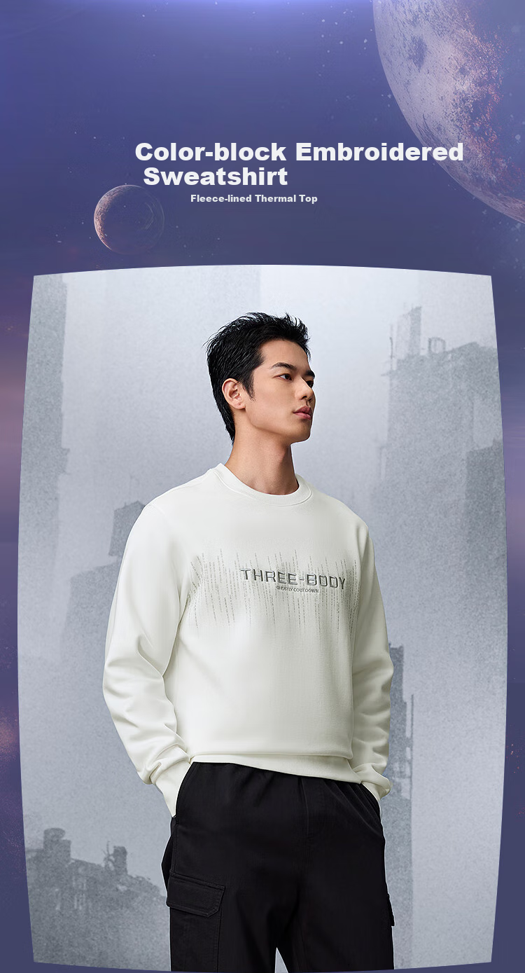 HLA Sweatshirt for Men, Winter Three-Body English LOGO Series, Far-Infrared Fleece-Lined Long-Sleeve Men's Jacket 2