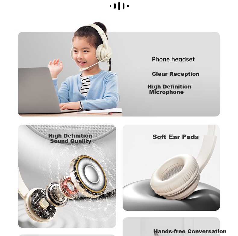 HP Wired Headphones, Over-Ear, High-Definition Noise-Cancelling Earphones with Microphone, for Computer Office Online Classes And CET-4/6 Exams, Milk Tea Color 3