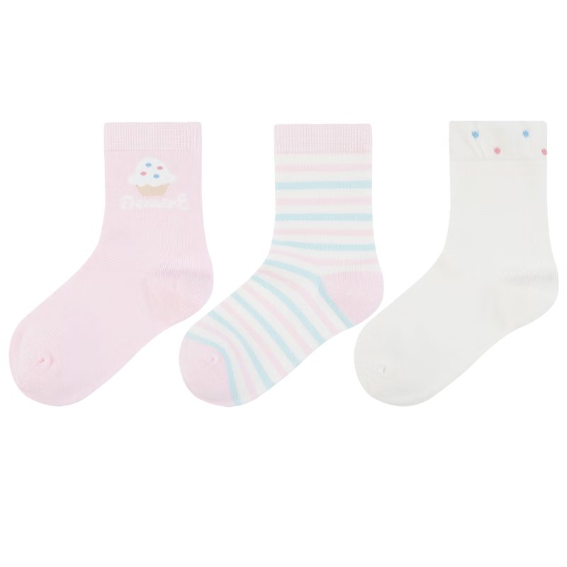 Aimer Kids Autumn Winter Socks 3A Antibacterial Deodorant Girls Short Socks 3-Pack [3 Pairs Four Seasons Socks] Cake Stripe 18