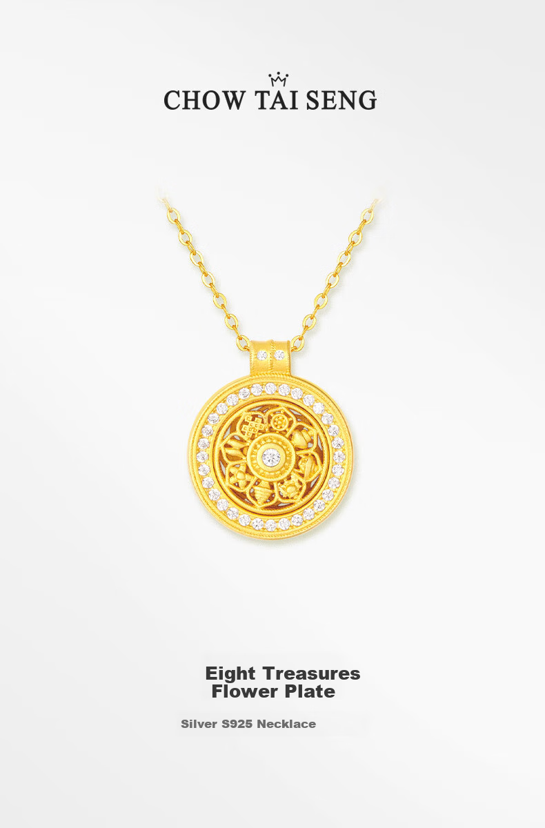 CHOW TAI SENG [Birthday Gift] Gourd Hetian Jade Silver Necklace, White Jade Fortune And Prosperity Style, Chinese-Style Birthday Gift for Wome 1