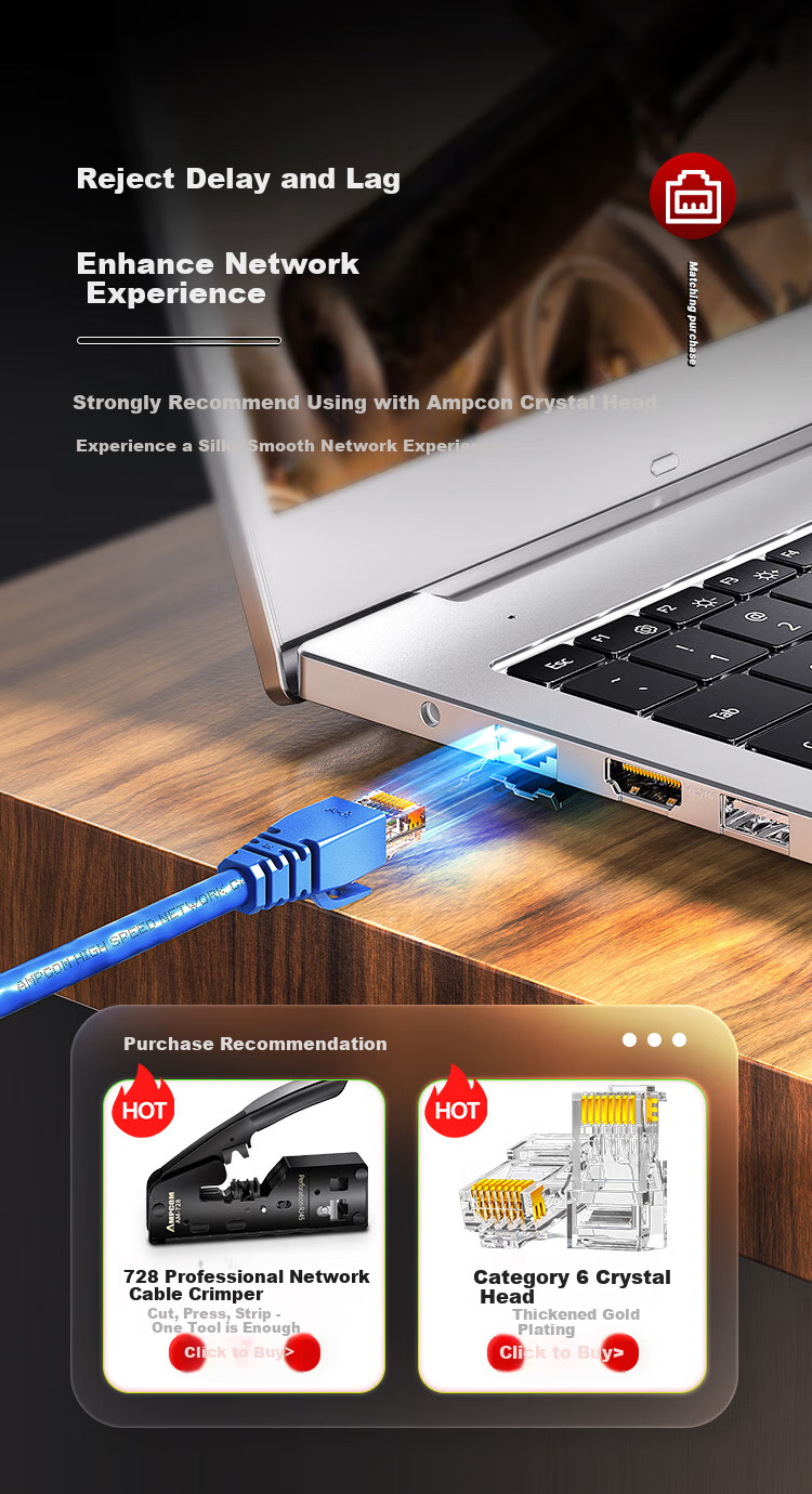 AMPCOM CAT6A Unshielded Ethernet Cable, 305 Meters, 10 Gigabit, 8-Core Pure Copper, 0.58mm, for Data Centers And Home Installation, LSZH Flame-Retardant Twisted Pair Network Cable, AMC6A57GY305 1