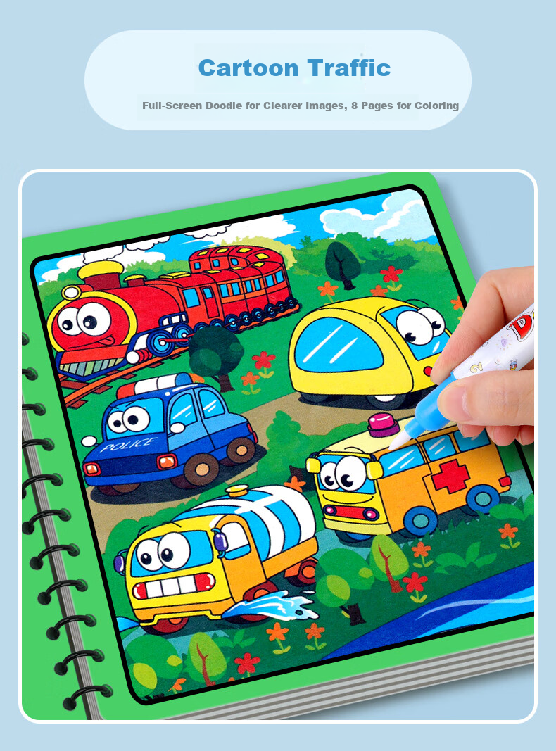 COOKSS Magic Water Drawing Book, Reusable Doodle Water Pen Book, Magic Coloring Dinosaur Toy for Boys And Girls, 6 Books 9