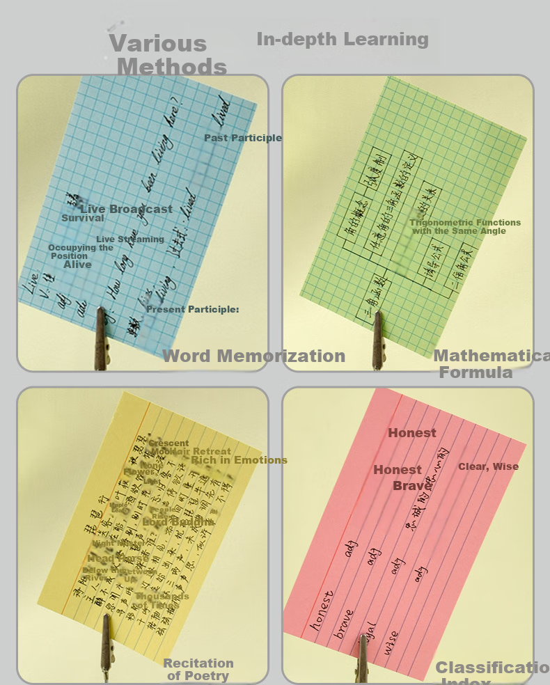 KAISA [Best-Selling Online] Four-Color Index Cards, 180 Sheets, Non-Sticky Office Cardstock, Sticky Notes, Colorful Vocabulary Cards, Memo Pads 8