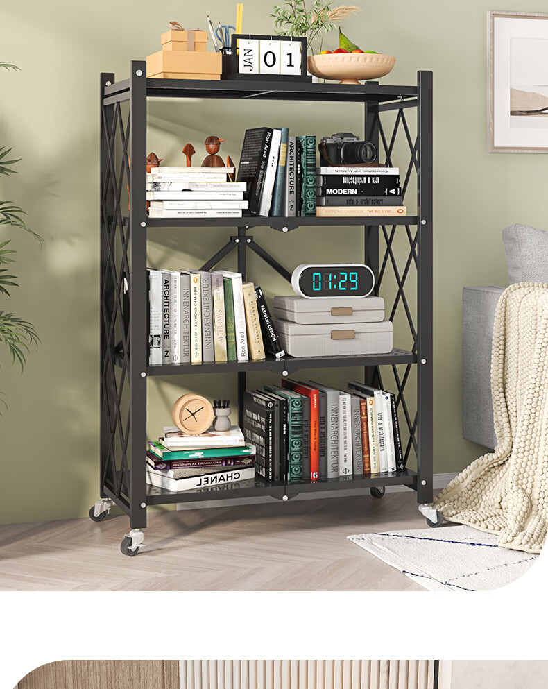 Leaijia Foldable Storage Rack, No Installation Required, Multi-Layer Kitchen Shelf, Movable Floor Storage Organizer for Oven And Microwave 19