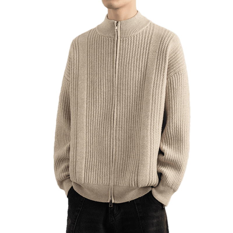 ROMON Men's Cardigan Knit Sweater Spring Autumn Trendy Casual Warm Drop Shoulder Stand Collar Jacket 7029 Jiangxue XL