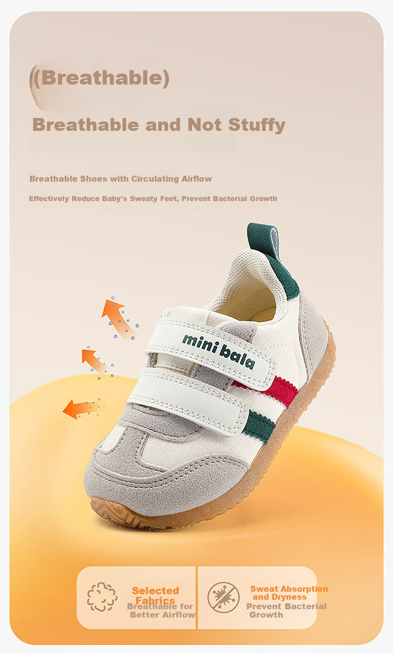 Minibala New Children's Training Shoes, Baby Walking Shoes, Toddler Casual Sneakers with Double Velcro Straps 3