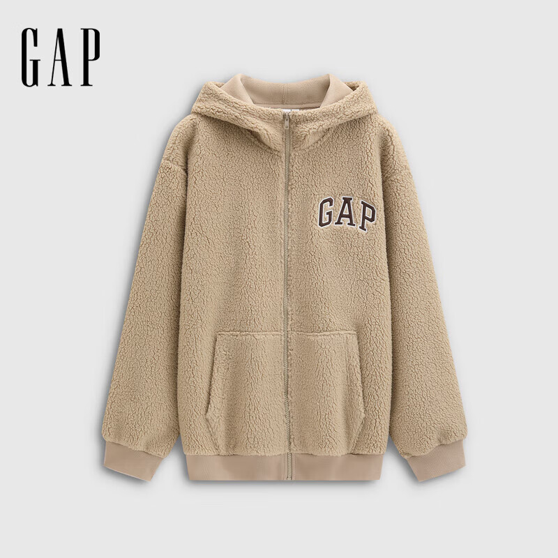 GAP Unisex 2025 Autumn New Logo Embroidered Loose Faux Sherpa Zip-Up Hoodie 786507