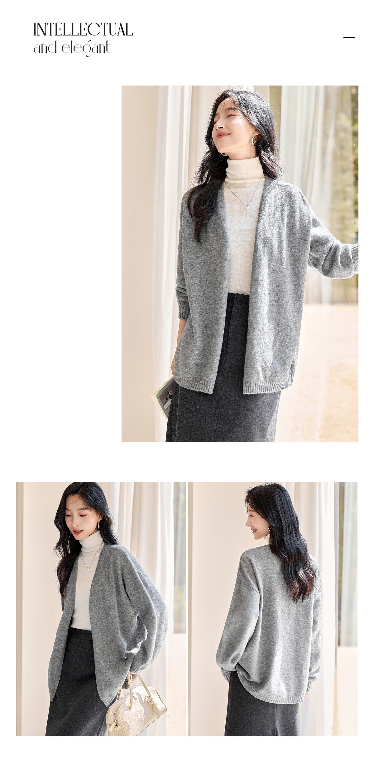 Chushen Autumn Winter Women's Knitted Cardigan Fashion V-Neck Classic Solid Color Versatile Knit Sweater S54Z068 8