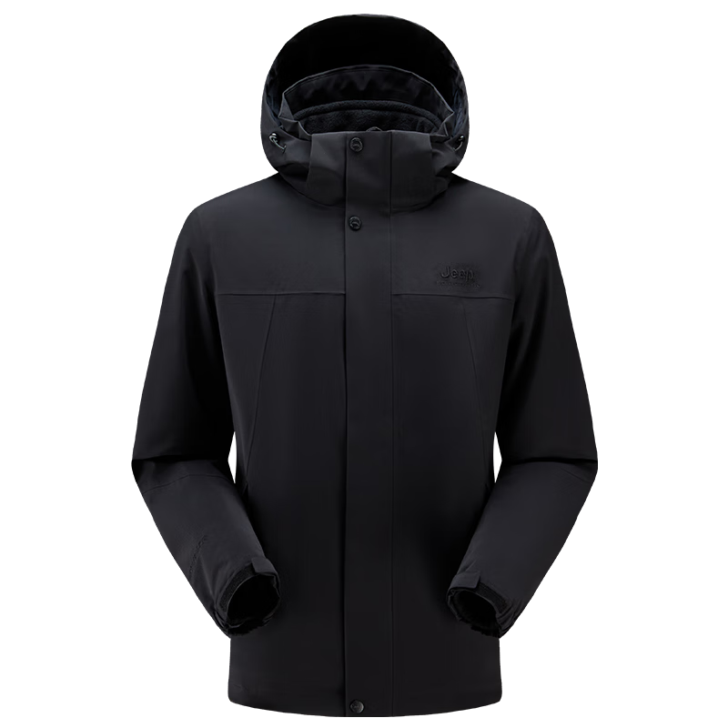 Jeep Men's Three-In Jacket, Outdoor Windproof And Waterproof, Detachable Fleece, Mountaineering Coat, 081 Brand, Black, Size M