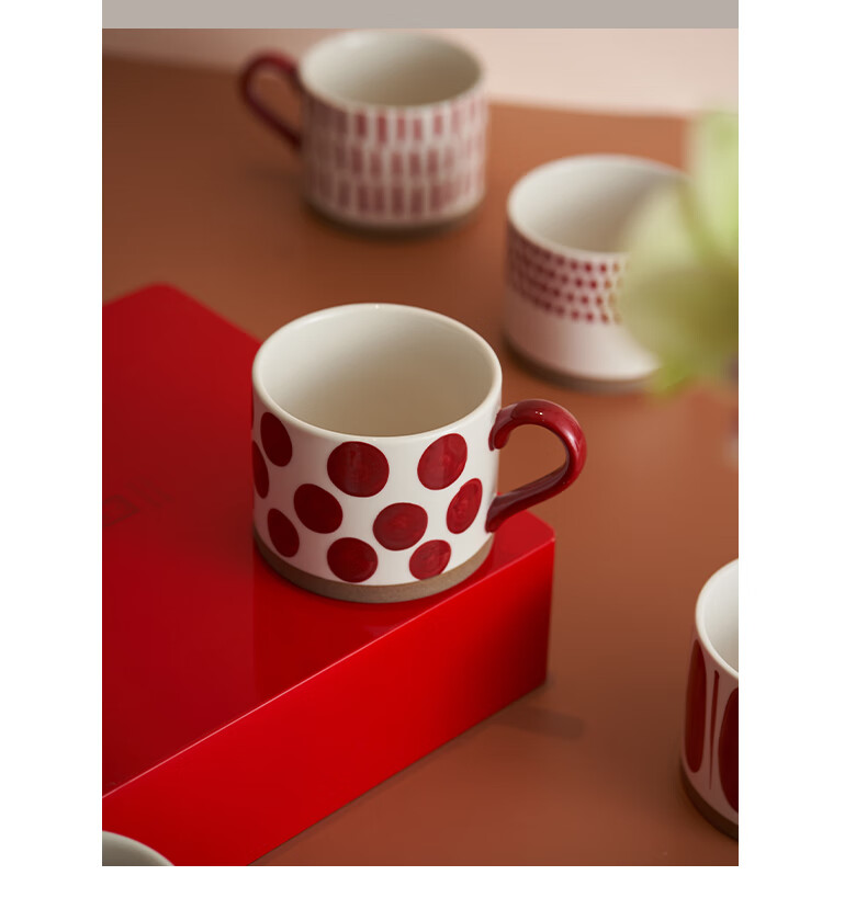 Siyue Ceramic Mug Home Breakfast Cup High-Value Red Striped Coffee Cup 450ml 8