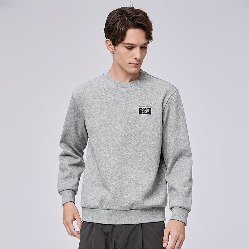 DANCING WOLVES Infrared Heating Embroidered Fleece Lined Thermal Sweatshirt for Men 004 Heather Gray S