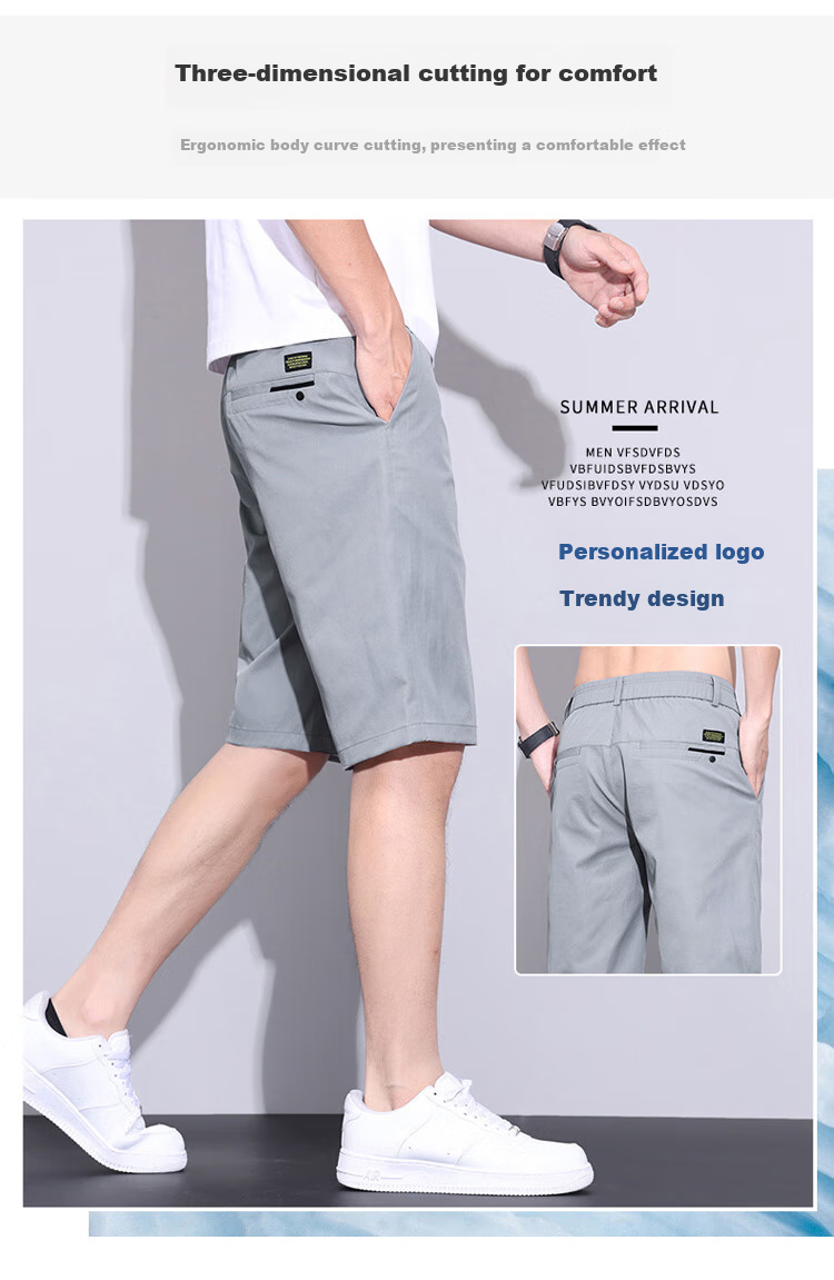 Pierre Cardin Men's Shorts, Summer Lightweight Breathable Casual Pants, Loose Straight-Leg Five-Point Shorts for Men, Light Gray, Size 33 2