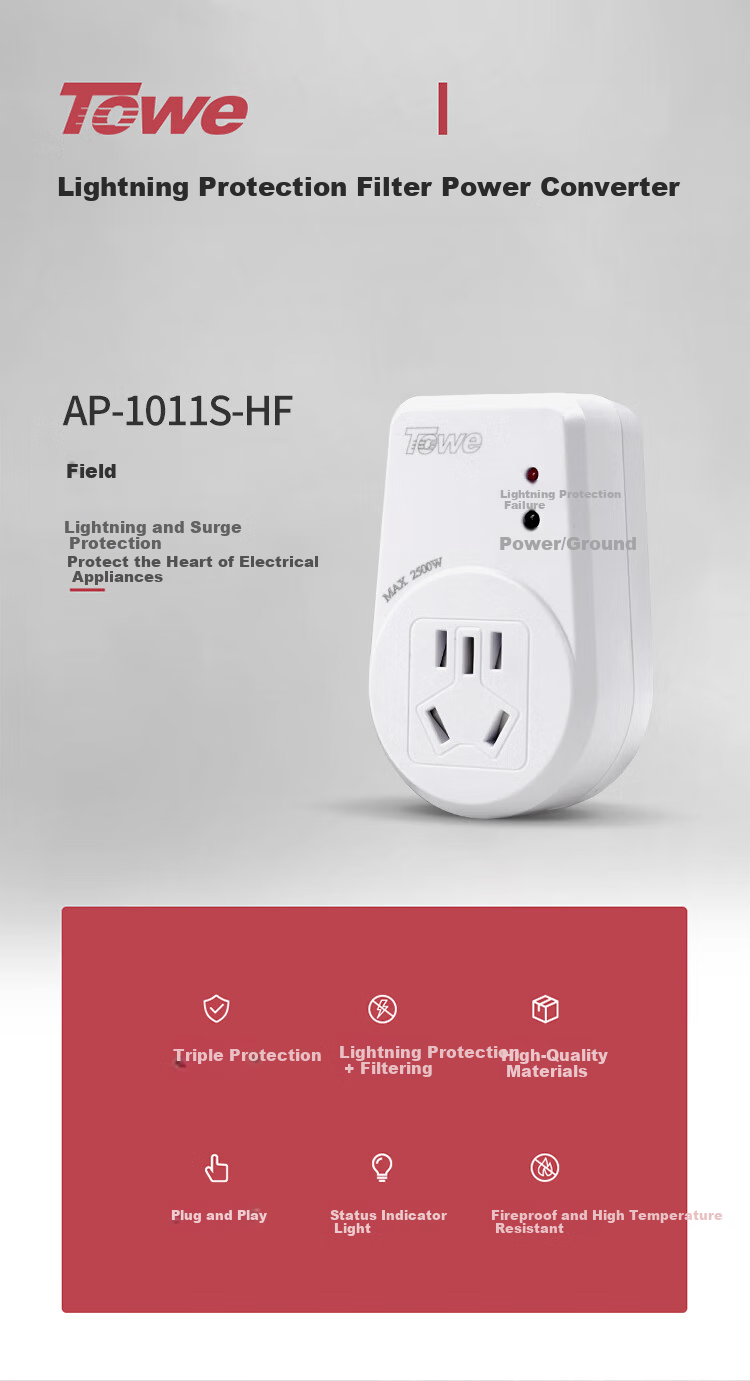 TOWE Power Conversion Plug Surge Protector Anti-Lightning Filter Plug, 1 Outlet 10A National Standard Five-Hole with Filter AP-1011S 1