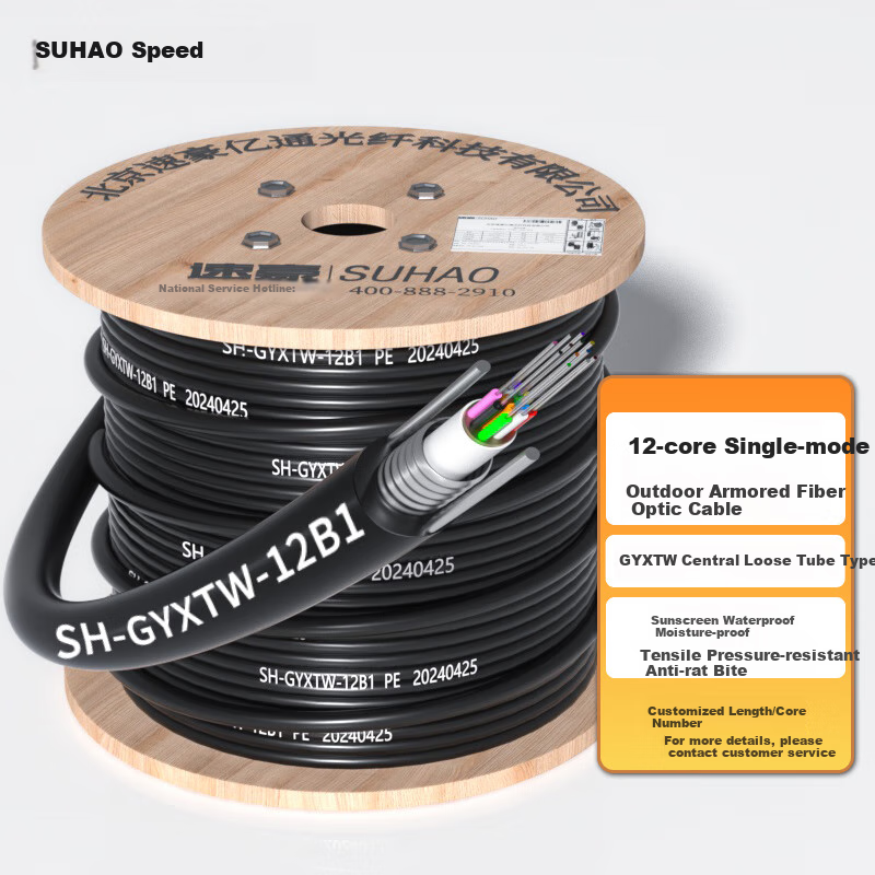 SUHAO GYXTW Core Bundled Outdoor Optical Cable, 12-Core Optical Cable 1 Meter, Single-Mode Armored Optical Cable for Overhead And Underground Installation, Outdoor Fiber Optic Cable, SH-GYXTW