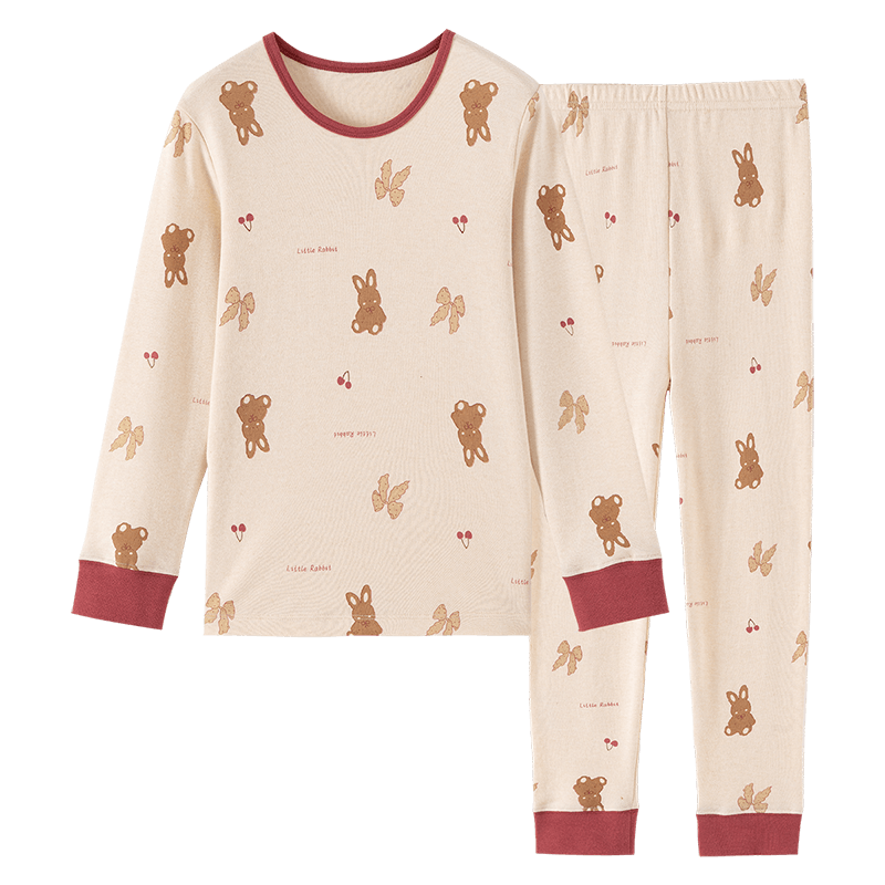 Dingguagua Natural Colored Cotton Children's Autumn Long Johns Set 100% Cotton Thermal Underwear Girls Cotton Sweater 6122 170