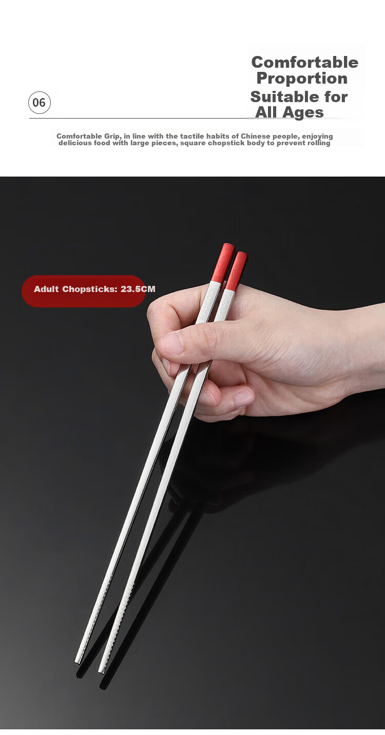 MAXCOOK 316L Stainless Steel Chopsticks, Color-Coded Chopsticks, Divided Chopsticks, Family Chopsticks, Tableware Set, 5 Pairs MCK7192 3