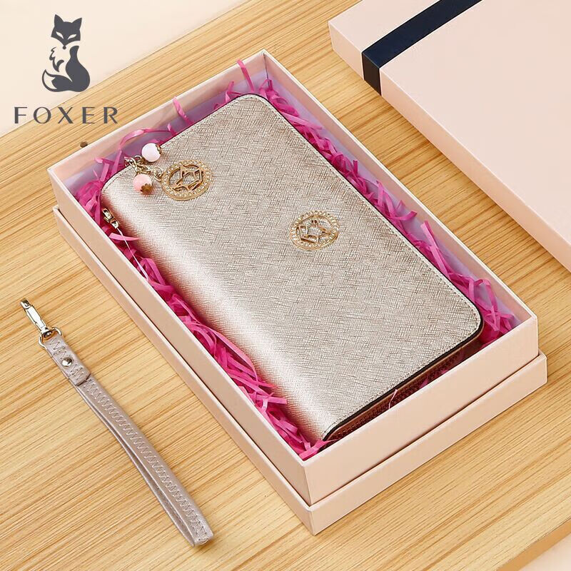 FOXER Leather Women's Wallet, Large Capacity Long Card Holder, Bill Clip, Clutch, Coin Purse, Valentine's Day Gift for 520