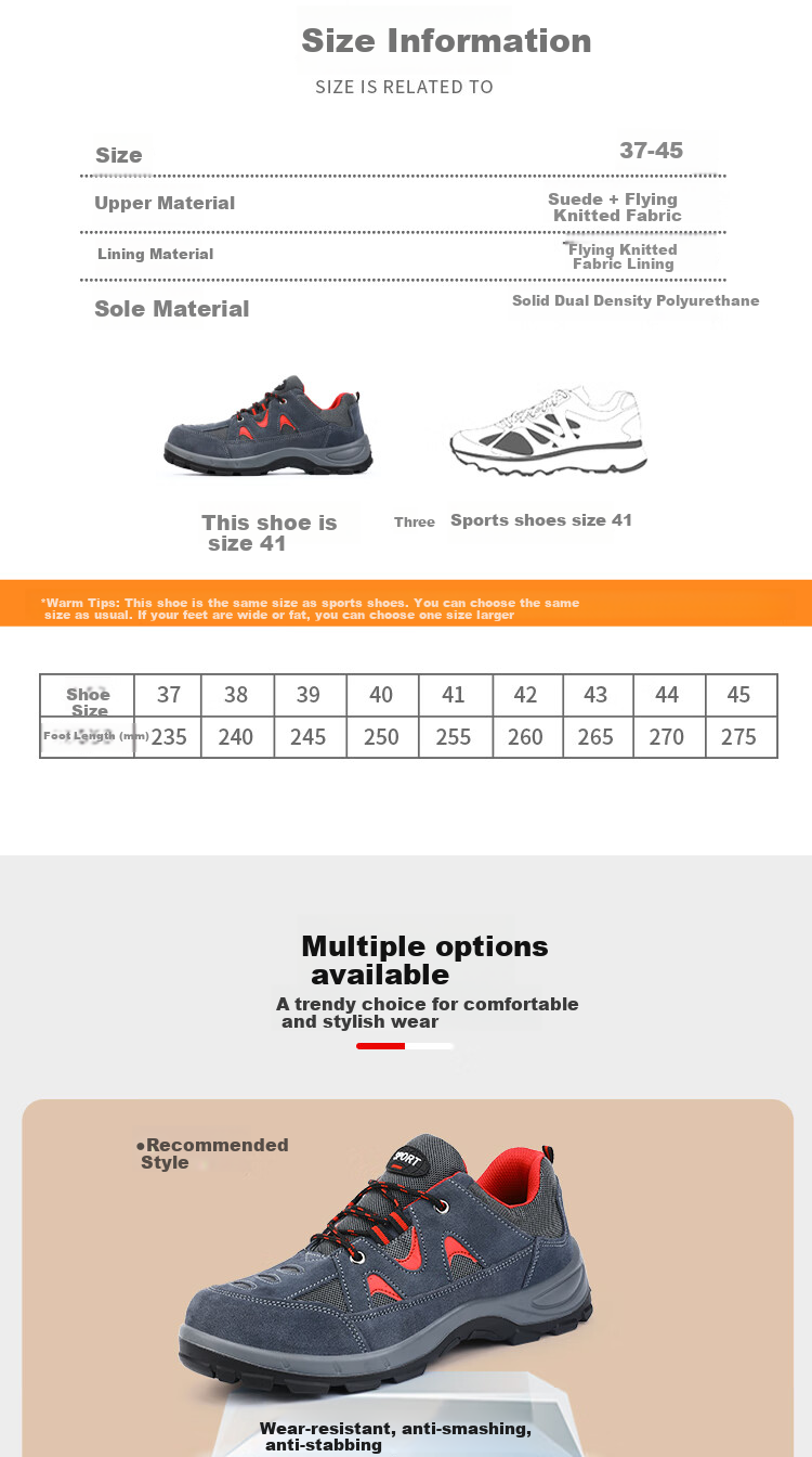 JUNBU Safety Shoes for Men, Steel Toe Cap, Puncture-Resistant, Breathable, Wear-Resistant, Construction Site Work Safety Functional Shoes 3020-1 Size 38 13