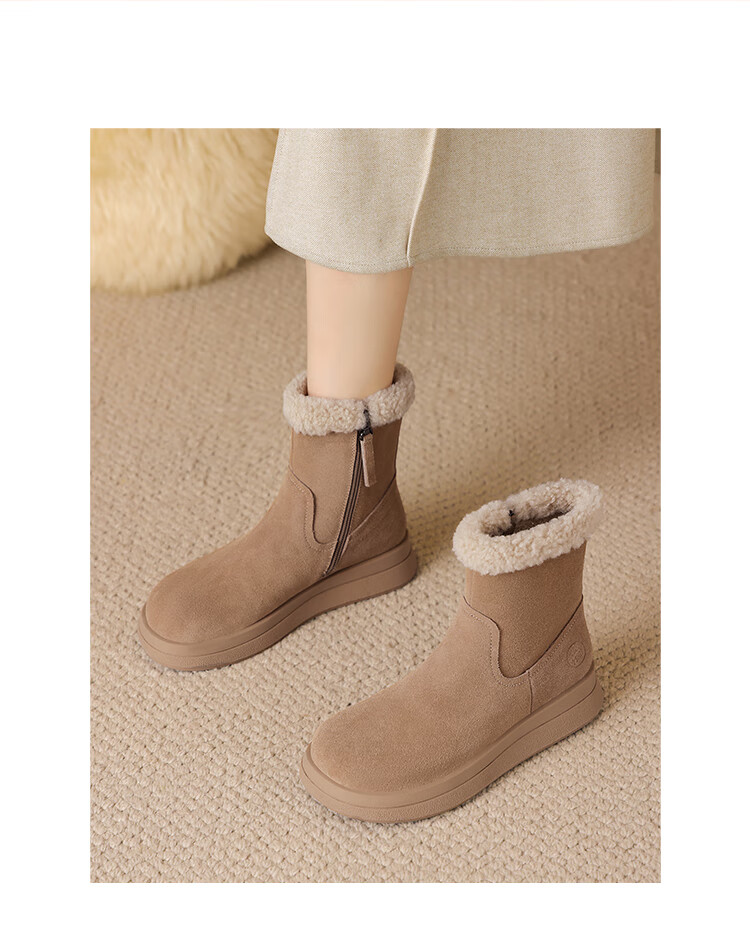 ZHR Women's Snow Boots Thick Sole Warm Casual Short Boots Comfortable Fashion EH209B Camel Size 37 8