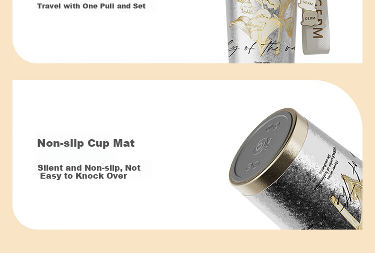 Germ Pure Titanium Insulated Mug, Van Gogh Co-Branded Dual Drinking Straw Coffee Water Cup, Goddess Gift Titanium Cup 500ML Lily of The Valley 24