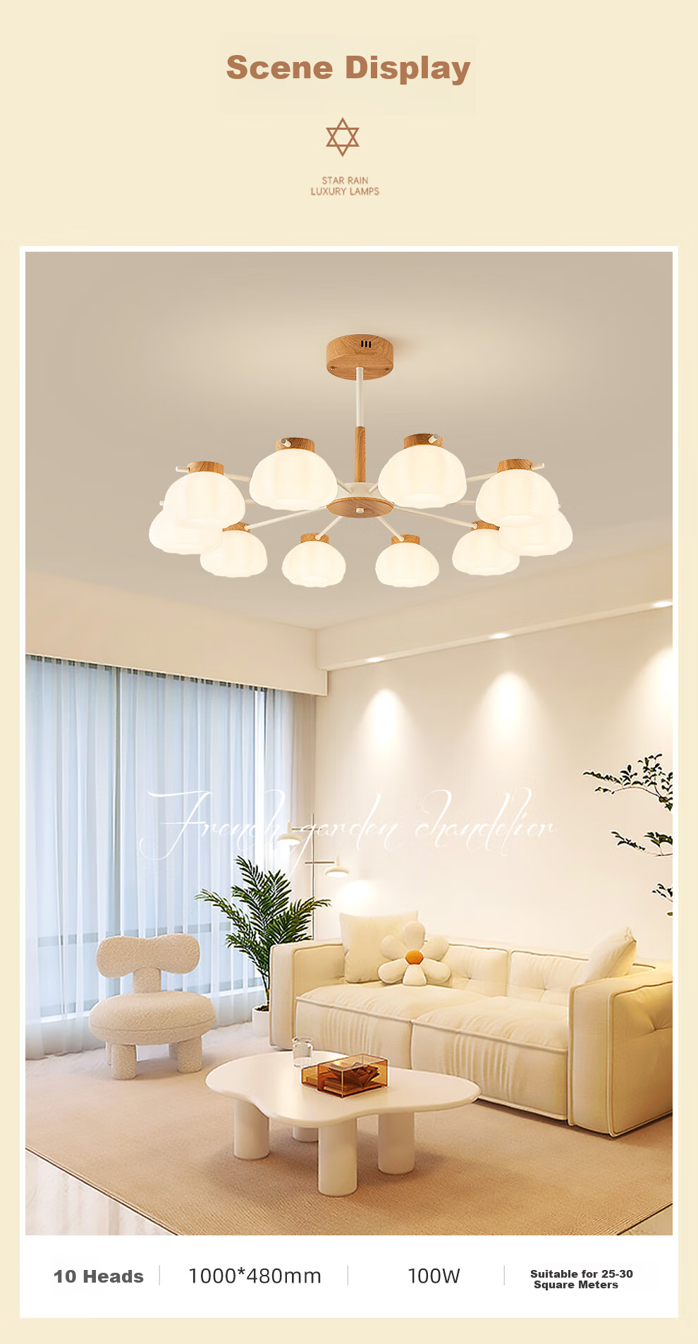 NVC NVC Simple Wood French Puff Lampshade Living Room Smart Comfortable Light 100W Pendant Light WHDD100F/G-05 13