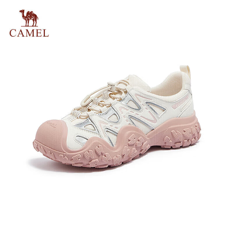 CAMEL Women's Cute Ugly Colorblock Hiking Shoes L24S076620 Beige/Silver/Pink Size 38