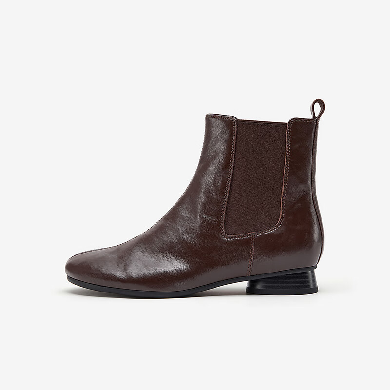 Bata Chelsea Boots Women 2025 Winter Textured Sheepskin Soft Sole Short Boots ABC40DD5 Brown-Red Velvet Lining Size 38 Qi Ji Red