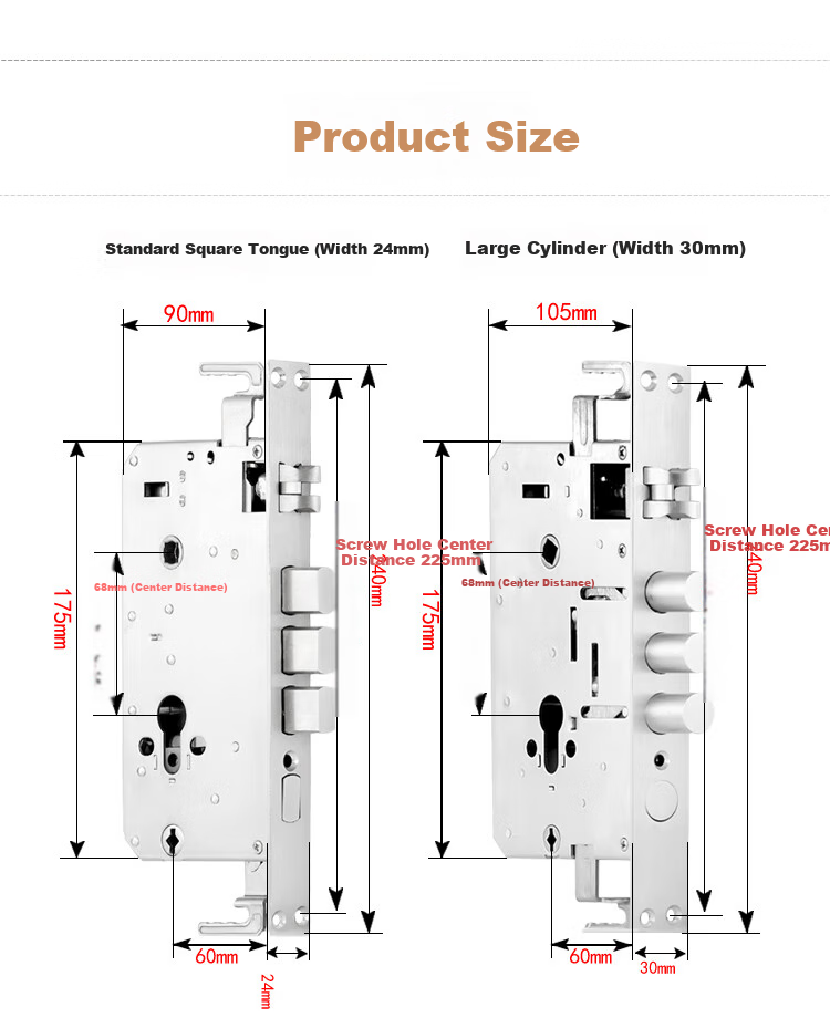 Aoben Anti-Theft Door Lock, Quick-Lock Handle for Entrance Doors W01 Steel - with 30*240 Lock Body (No Lock Cylinder), Installation Guide Included 9