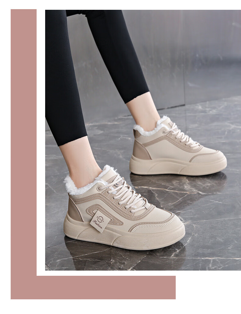 FOOTOPPO Mid-Top Thick-Soled Casual Cotton Shoes for Women with Fleece Lining, Warm Winter Fashion Comfortable Thick-Soled Sneakers for Ladies 12