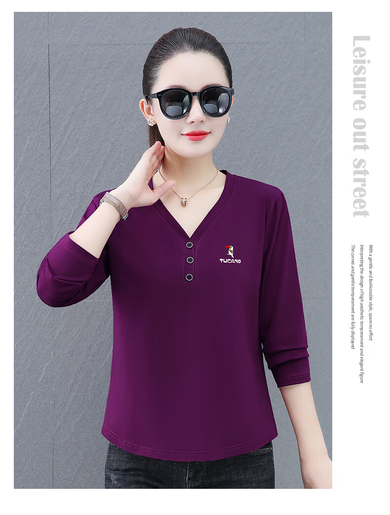 Woodpecker V-Neck Raglan Long Sleeve T-Shirt Women Autumn New Pure Cotton Fashion Casual Plus Size Base Shirt Top Gray Green 2XL 16