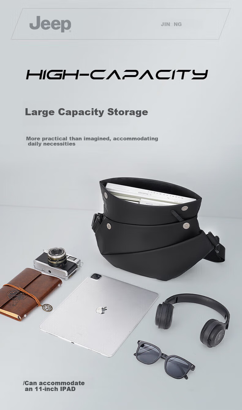 JEEP Magnetic Buckle Crossbody Bag, Men's Shoulder Bag, Chest Bag, Large Capacity Functional Casual Commuter Cycling Phone Mini Backpack 3