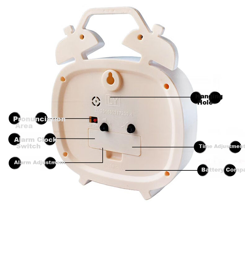 Yajia Student Alarm Clock, Student Timepiece, Children's Cartoon Desk Clock, White, Battery-Powered 12