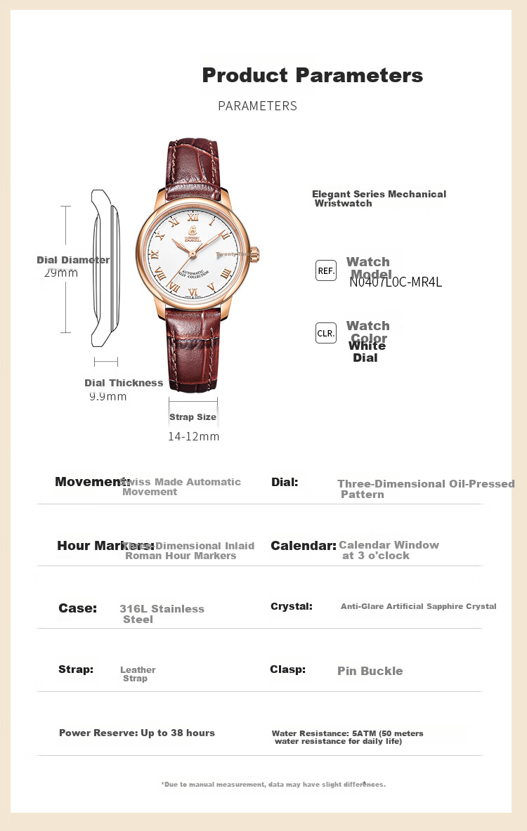 ERNEST BOREL Swiss Women's Watch, Automatic Mechanical Original Imported Leather Strap Yali Series Ladies Watch N0407L0C-MR4L 10